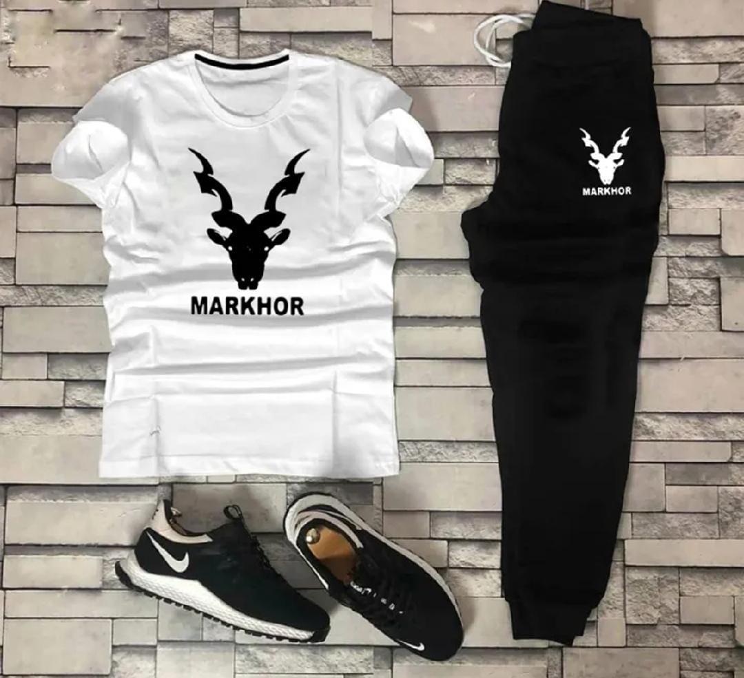 Men’s graphic sublimation cotton track suit white and black – front view