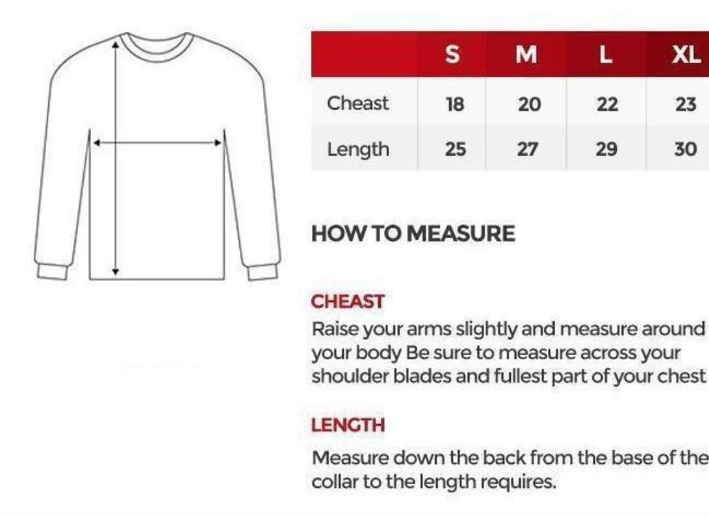 Size Chart for Men's Graphic Sublimation Cotton Track Suit – Black