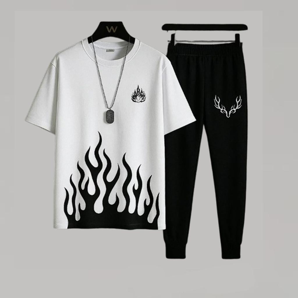 Men's and Women's White/Black Micro Plain Track Suit - Front View