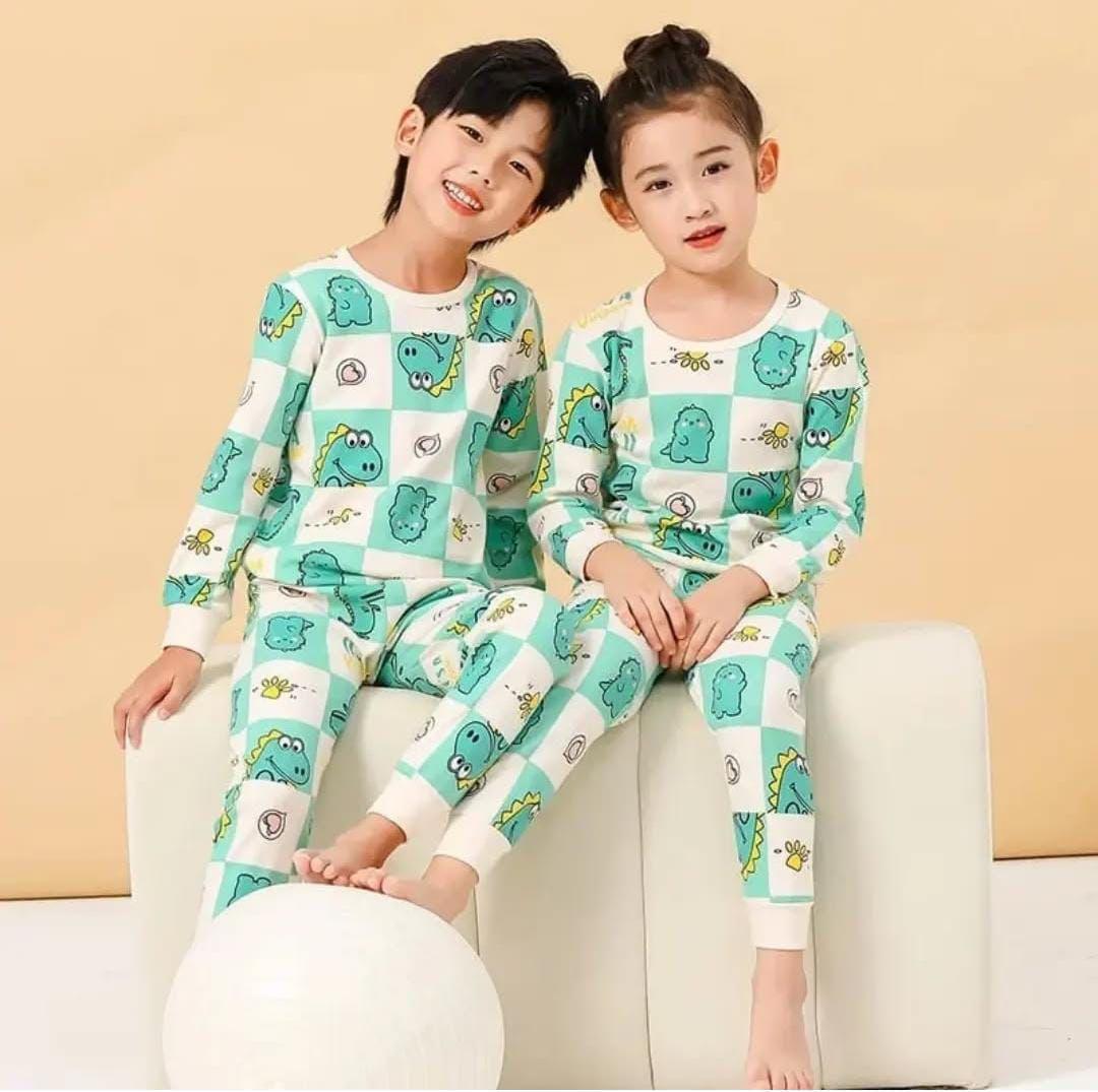 Kid's green cotton jersey printed night suit – T-shirt and trouser set