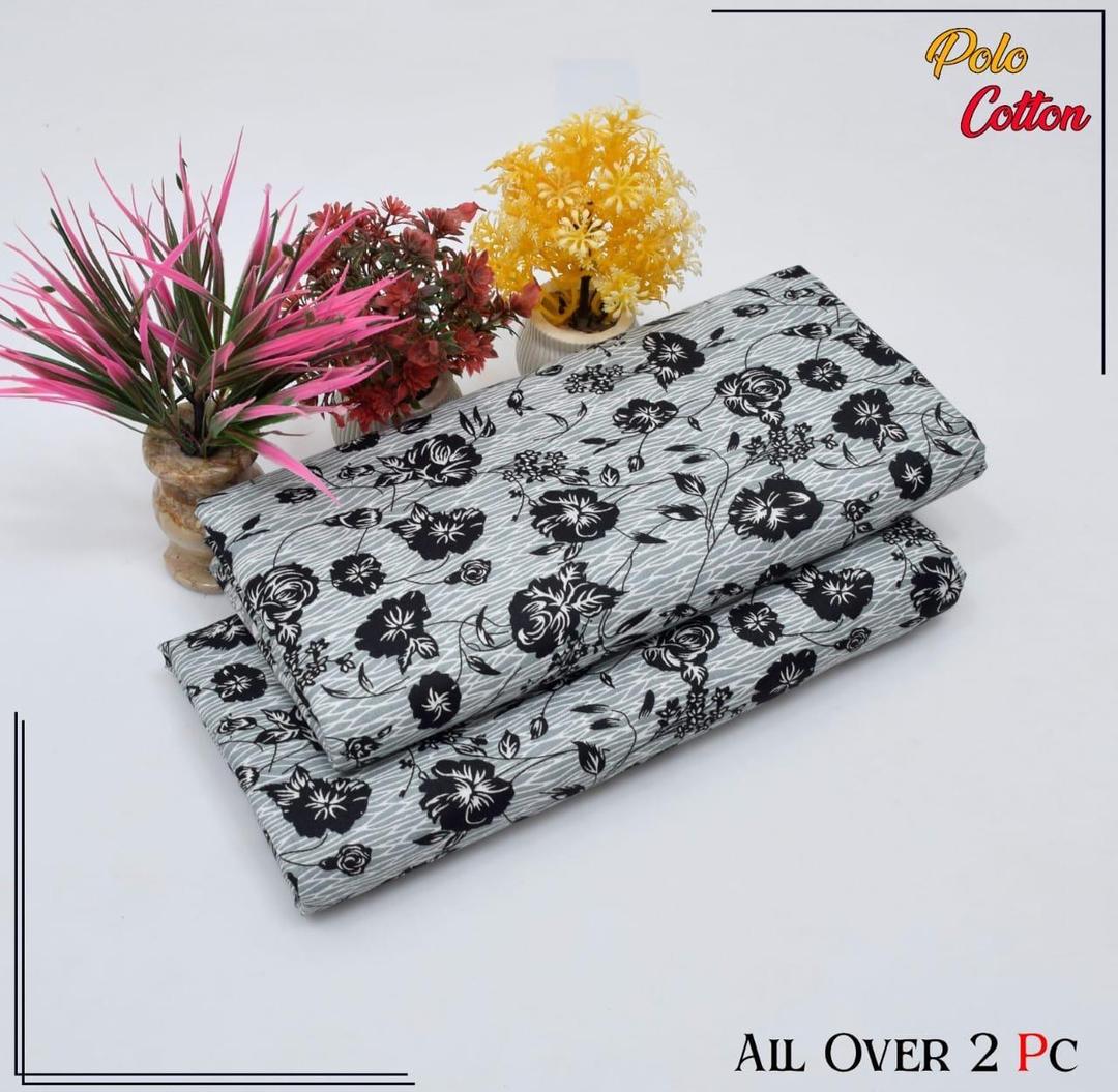 2 pcs women’s unstitched printed suit polo cotton – front view