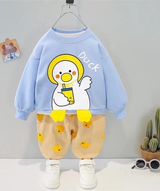 Kids Blue Fleece Printed Tracksuit Front View