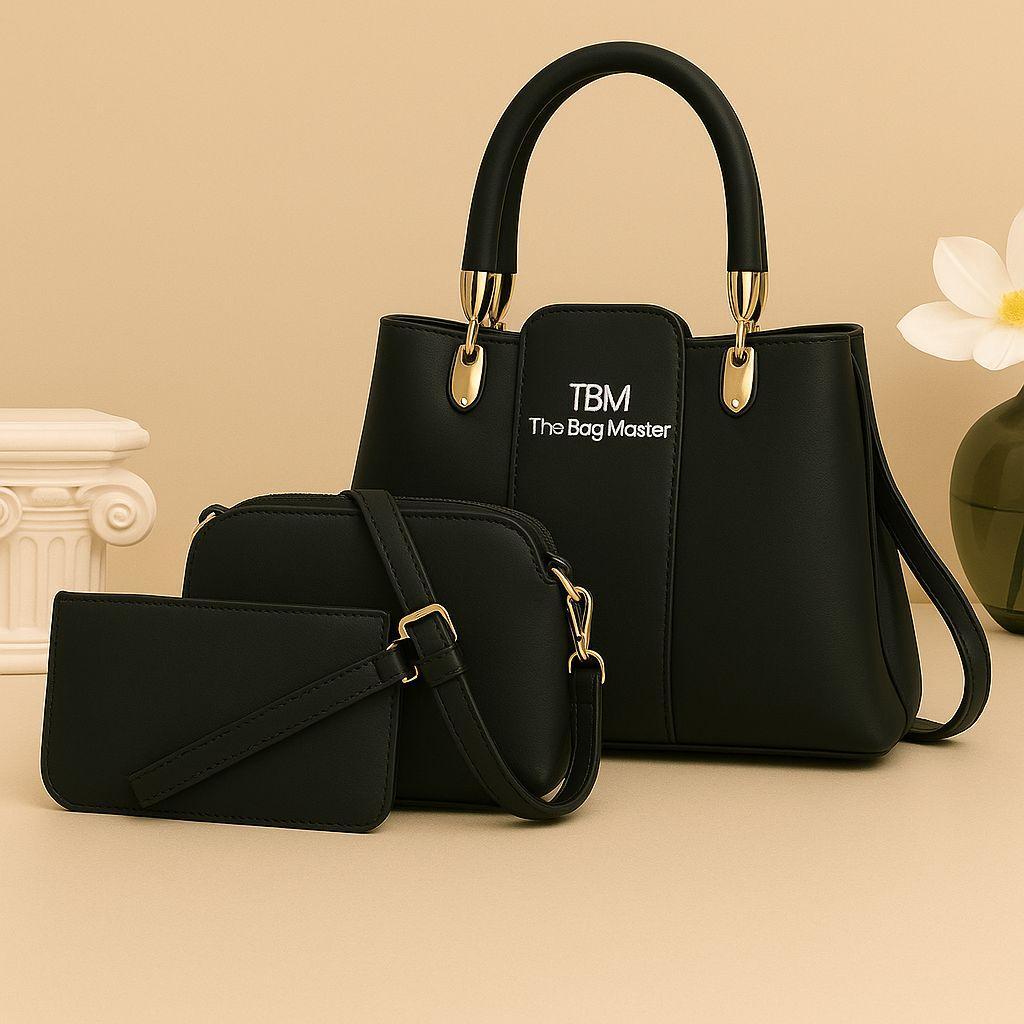 Side view of Girl’s Hand Bag Set showing top handle design black