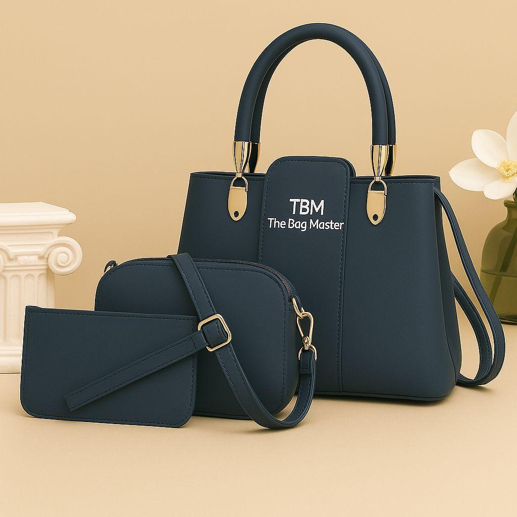 Close-up of plain rexine texture on 3 Pcs Hand Bag Set