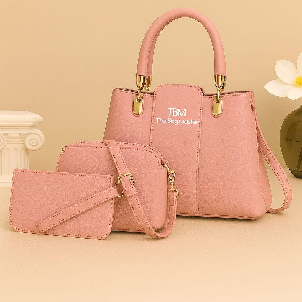 Girl carrying 3 Pcs Hand Bag Set in vibrant colors