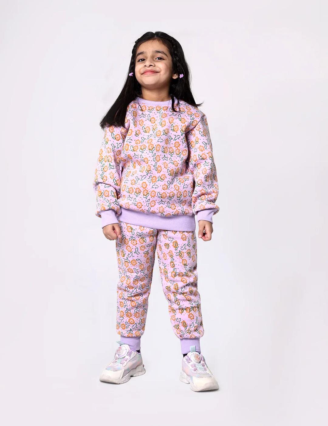 Girls multicolor winter suit set – fleece tracksuit (front view)