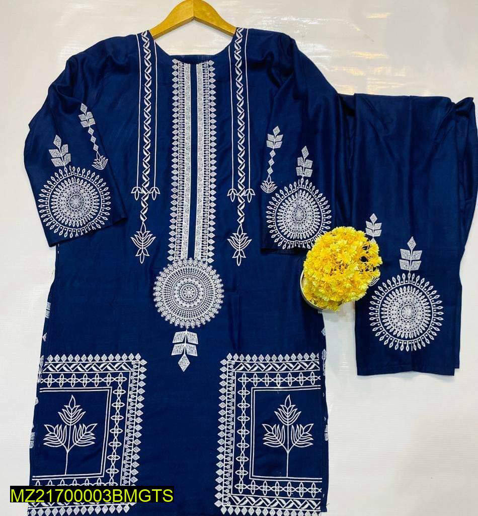 2 pcs stitched linen suit with shirt and trouser for women
