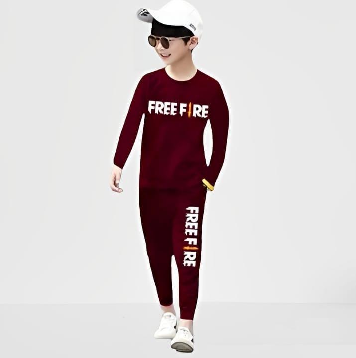 Boys maroon micro printed tracksuit – shirt and trouser set