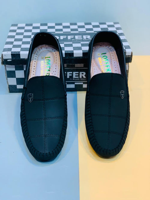 Front view of Men's Rexine Casual Loafers in Black