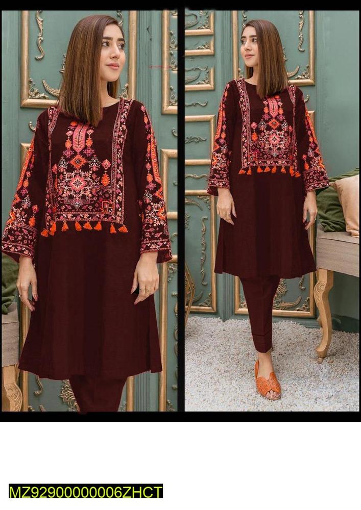Elegant women’s stitched embroidered outfit in linen fabric