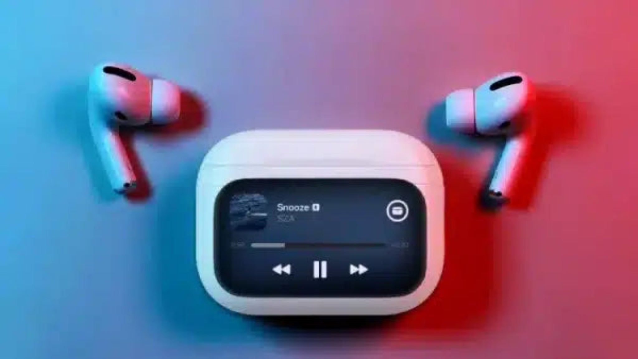 Pro digital display earbuds with charging case showing battery percentage